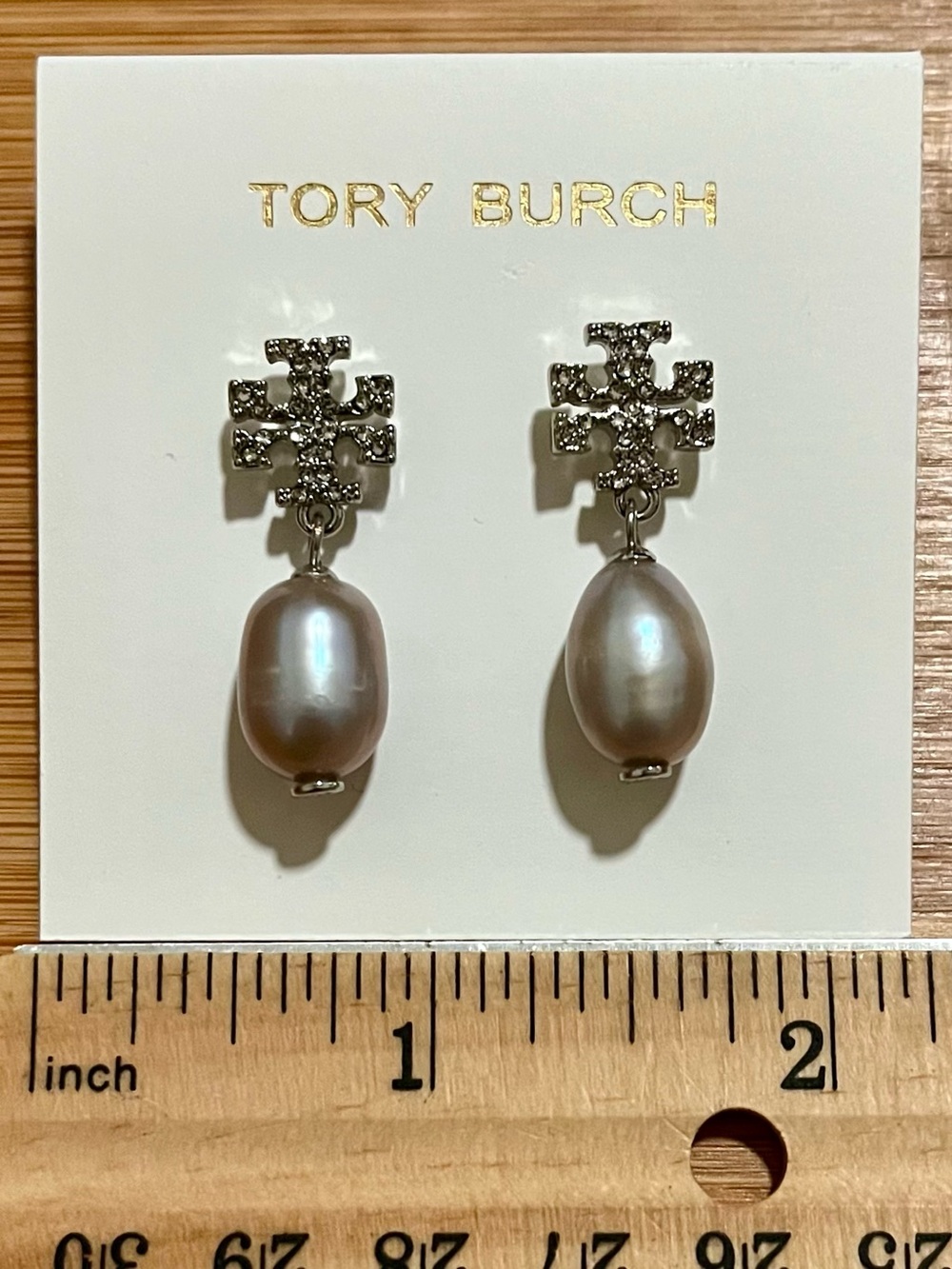 Tory Burch Kira Pavé Cultured Pearl Drop Earrings silver tone crystal moondance